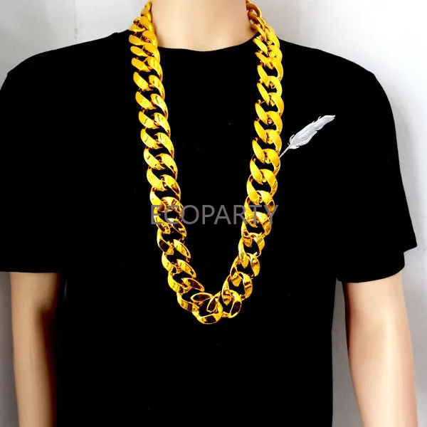 

Hip hop jewelry 0.35cm CCB exaggerated large gold cuban chain plastic simulation necklace personality performance props for men