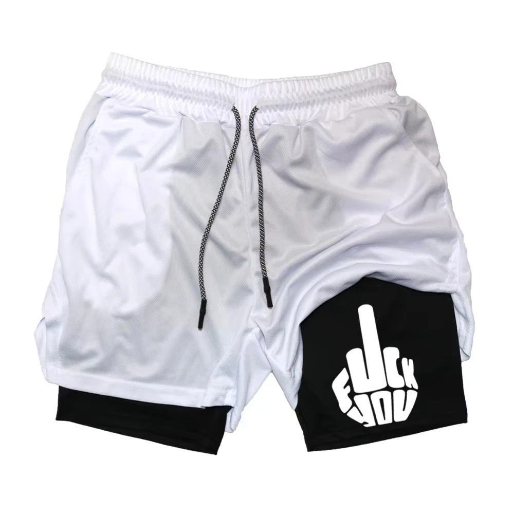 

Мужские спортивные шорты 2-в-1 с принтом Y2K для тренировок в зале и бега, с карманом для телефона и петлей для полотенца