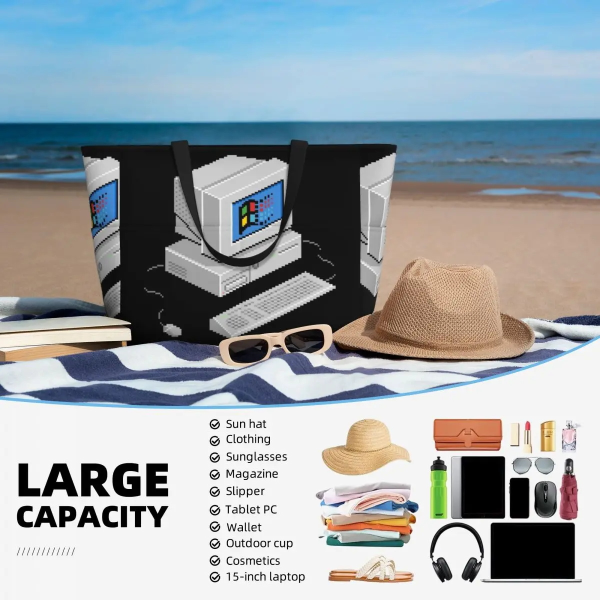 ويندوز Vaporwave حقيبة حمل على الشاطئ حقيبة رياضية رياضة اليوغا واق من المطر حقيبة حمل كبيرة للنساء حقيبة سفر حقيبة اللياقة البدنية