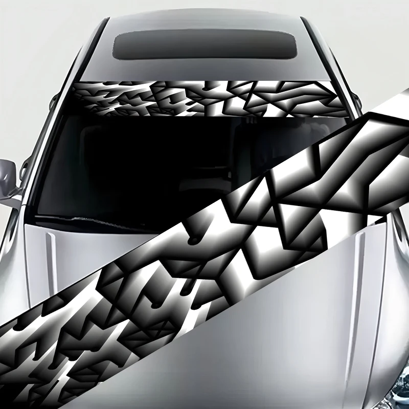 

Уникальная наклейка с черно-белыми декоративными картинами с геометрическим кластером, подходящая для переднего лобового стекла вашего автомобиля.