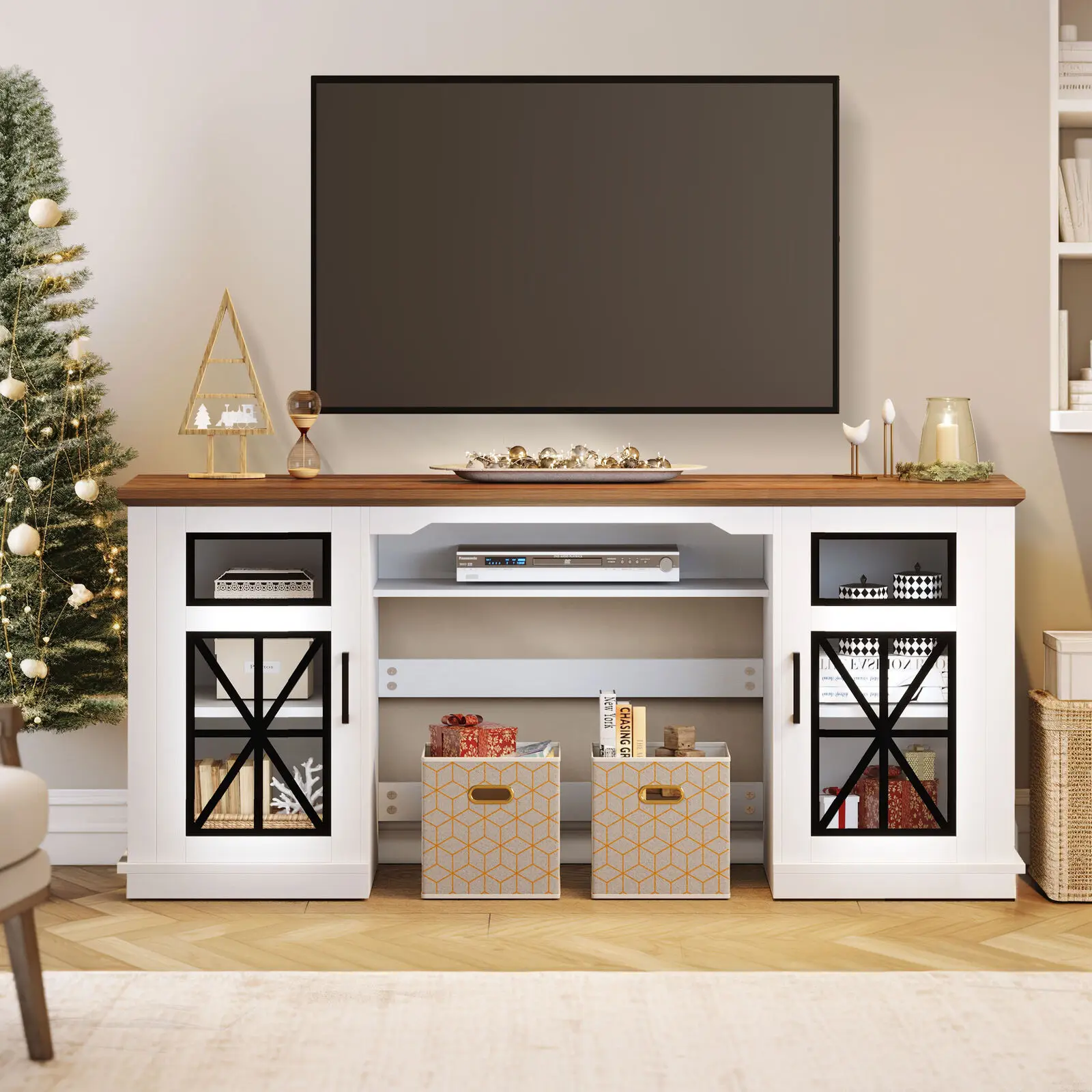 

TV Stand for 32 to 65 inch TVs Media Console with Storage 3-Sided Glass