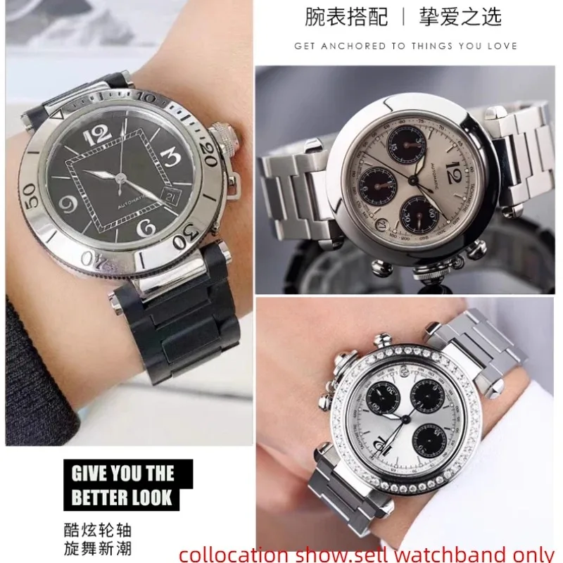 Stainless Steel watch strap For Cartier Pasha watch Concave 16*8mm 18*10mm 20*12mm 22*14mm WSPA0013 W31077U2 Watchband Bracelet