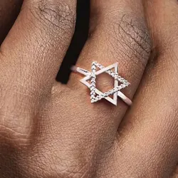 Jewish Star of David Ring for Women 925 Sterling Silver Cubic Zirconia Finger Ring Protection Amulet Jewelry Christmas Gifts