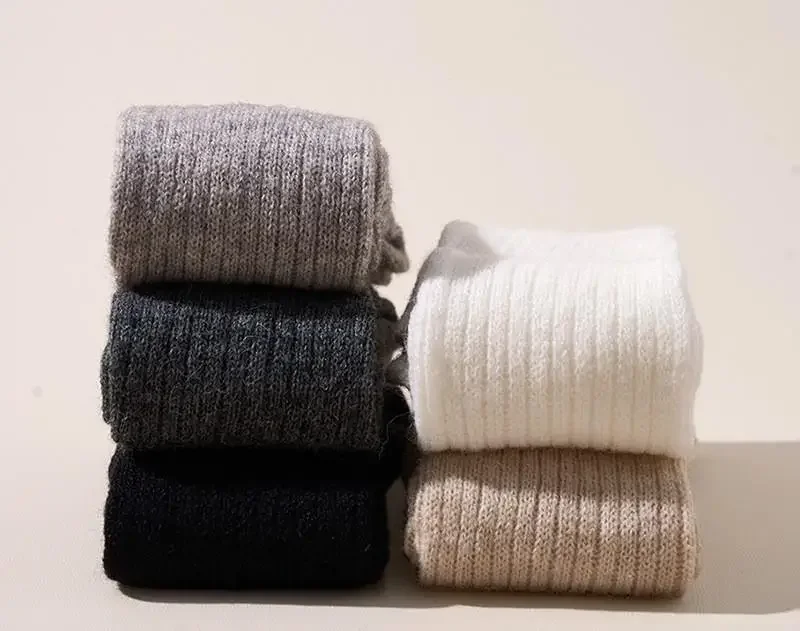 Soft Wool Long Socks Women Autumn Winter Cashmere Solid Knitted Stocking Skinny Casual Knee High Fluffy Warm Thicken Girls Socks