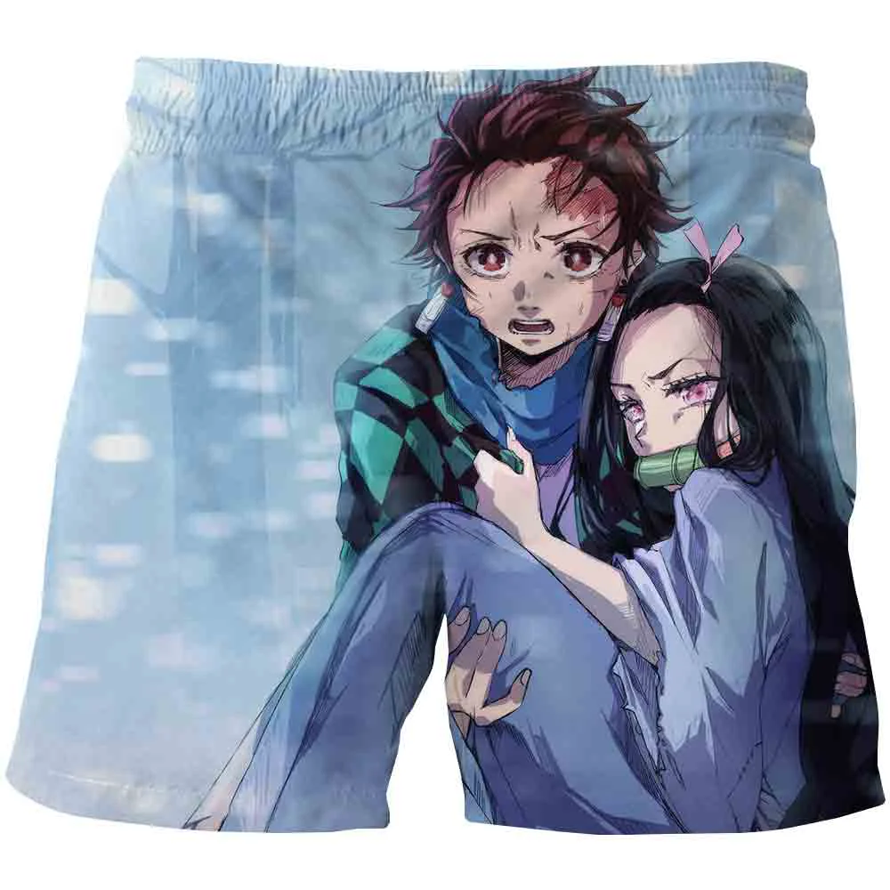 Summer Mens Shorts Anime Demon Slayer 3D Prined Casual Short Pants Unisex Harajuku Beach Shorts Boardshorts Male Shorts XS-4XL