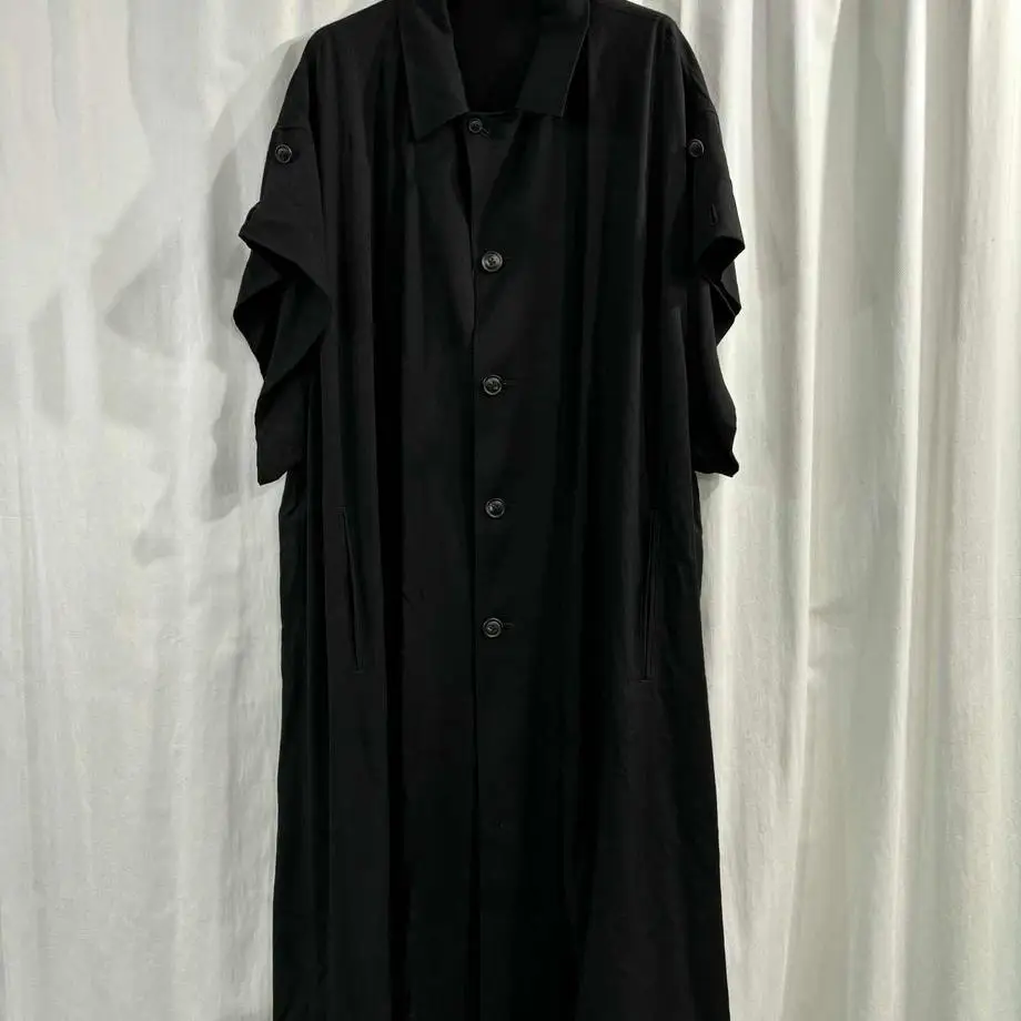 TOP-YAMAMOTO ® Black lapel long-sleeved shirt dress Loose tie stylish dress