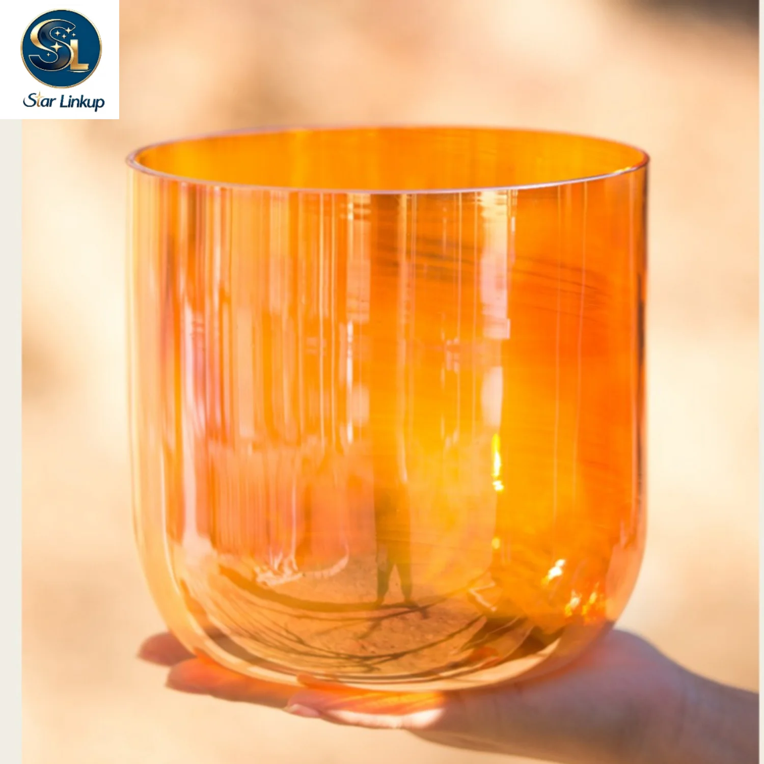 STAR LINKUP 440Hz Orange Clear Quartz Crystal Singing Bowl, Free Mallet Included, Sound Healing Yoga Meditation Instrument