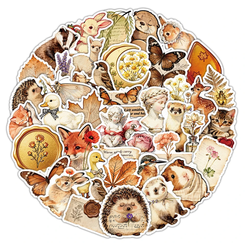 10/30/50pcs Cute Autumn Forest Animal Graffiti Stickers Vintage Rabbit Squirrel Cartoon Decals Retro Graffiti Laptop Notebook