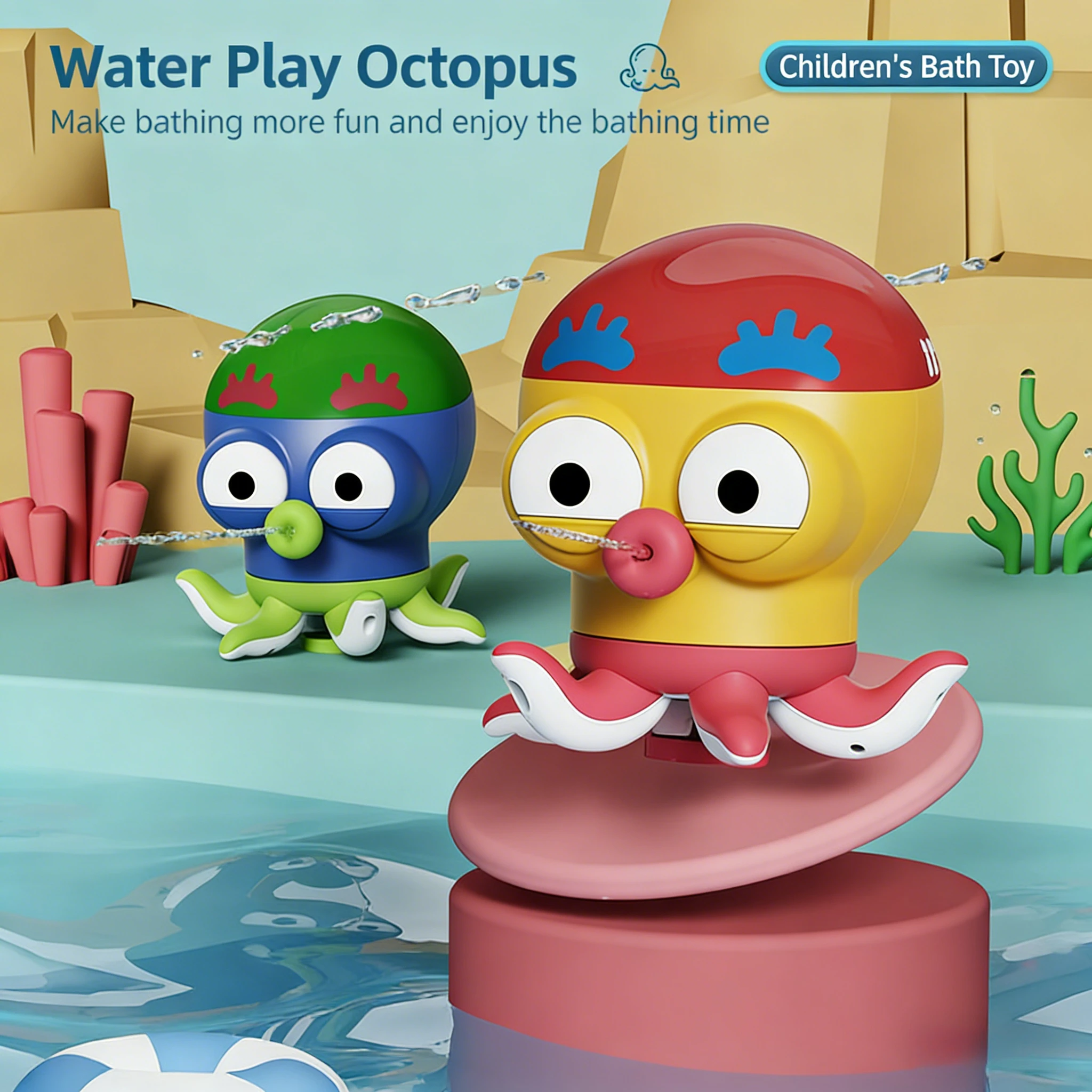 

Baby Spinning Octopus Bath Toy Children Bathroom Water Play Toy Press and Spray Water Multiple Gameplay Baby Bath Companionship
