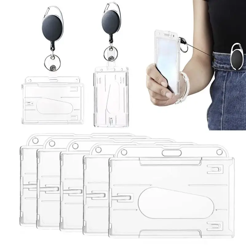 Heavy-Duty Badge Holders with Retractable Clip - Transparent, Scratch-Proof ID & Keychain Cases for Students, Bank Cards