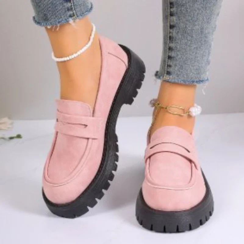 2024 o novo rosa sapatos de plataforma cáqui casual fundo grosso mocassins femininos moda roxo sapatos casuais femininos zapatos de mujer