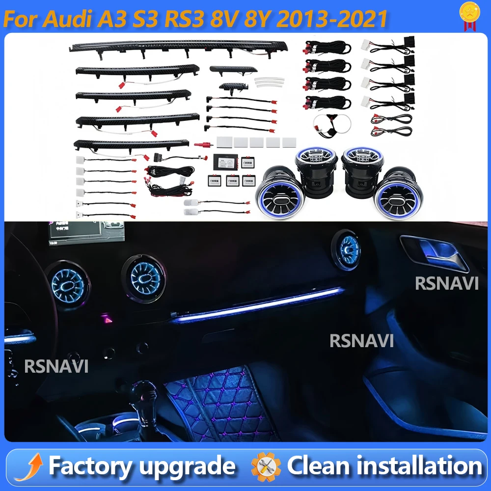 For Audi A3 S3 RS3 8V 8Y 2013-2018 MQB 30 Color Illuminated Strip Decorate Ambient Light Dashboard Air Vent LED Atmosphere Lamp