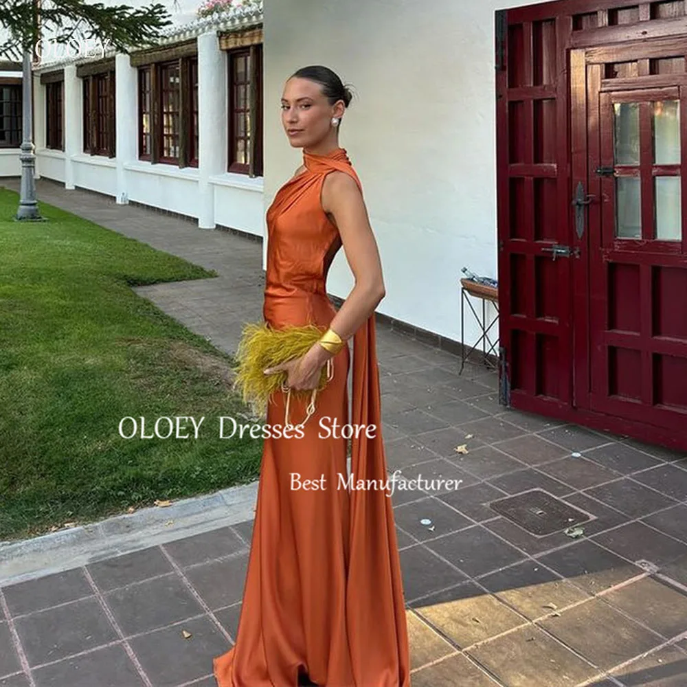 

OLOEY Burnt Orange Evening Dresses Arabic Women High Neck Silk Long Prom Gowns Formal Party Dress Special Occasion 2025