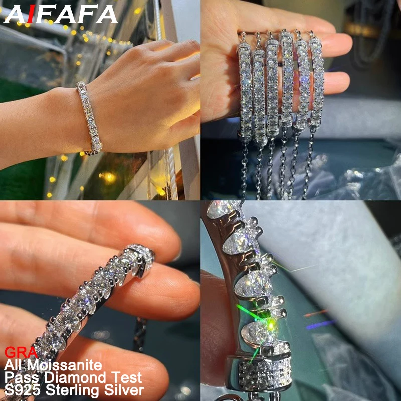 

4.5 Carat D Color Moissanite Tennis Chain Bracelet Sparkling 925 Silver Moissanita Lab Diamond Hand Chain Fine Jewelry GRA