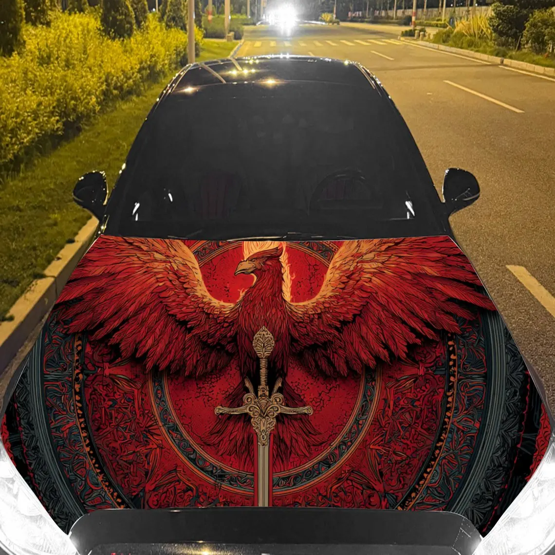 Epic Red - Autocollants pour capot de voiture Black Mythical Beast - Emballage en vinyle auto-adhésif, imperméable et durable, décorez et protégez votre
