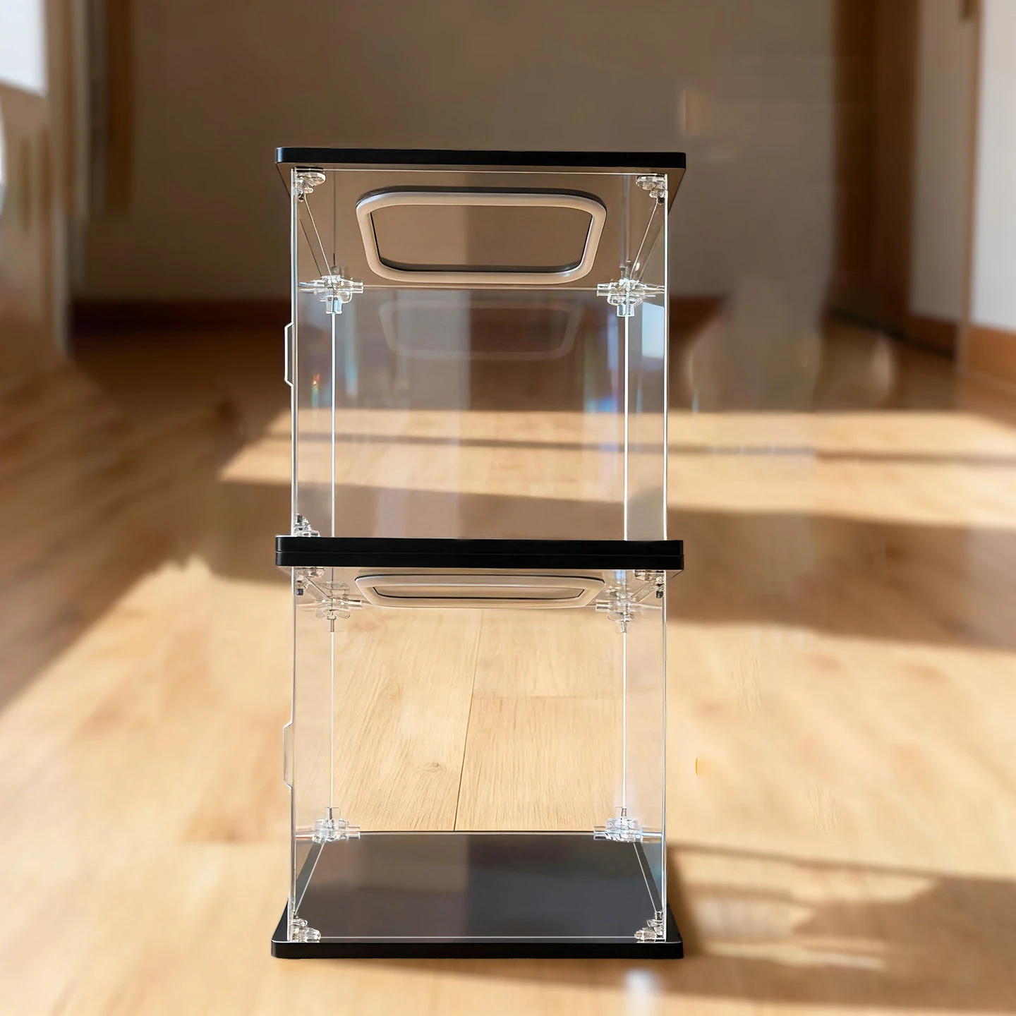 Acrylic LED Light Display Case, Dustproof Clear Collection Box Cabinet, Lighted Showcase for Lego Model Car Blind Box Gundam Fig