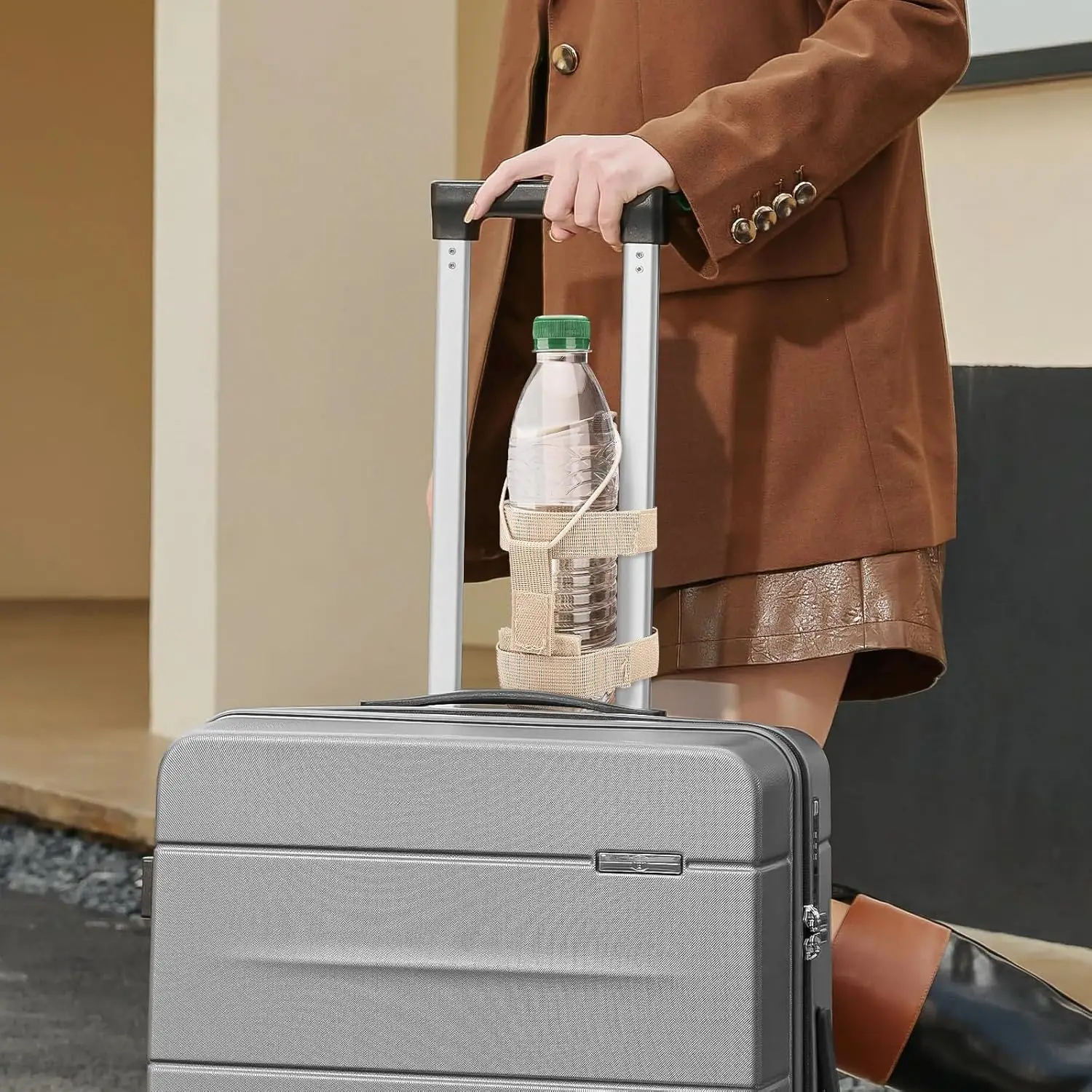 حامل زجاجة مياه للأمتعة - حقيبة زجاجات سفر لحقيبة الظهر، حقيبة خارجية معلقة، حامل مياه بمقبض حقيبة السفر