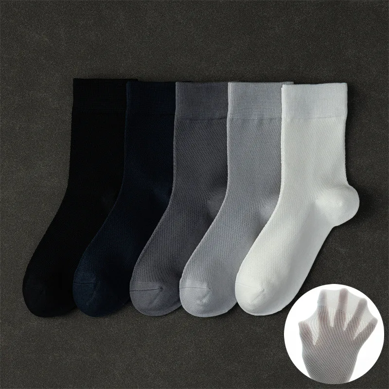 

2025 Новые мужские носки, полые дышащие хлопковые однотонные черные, белые, серые, средние носки-трубы, мужские повседневные деловые носки, носки