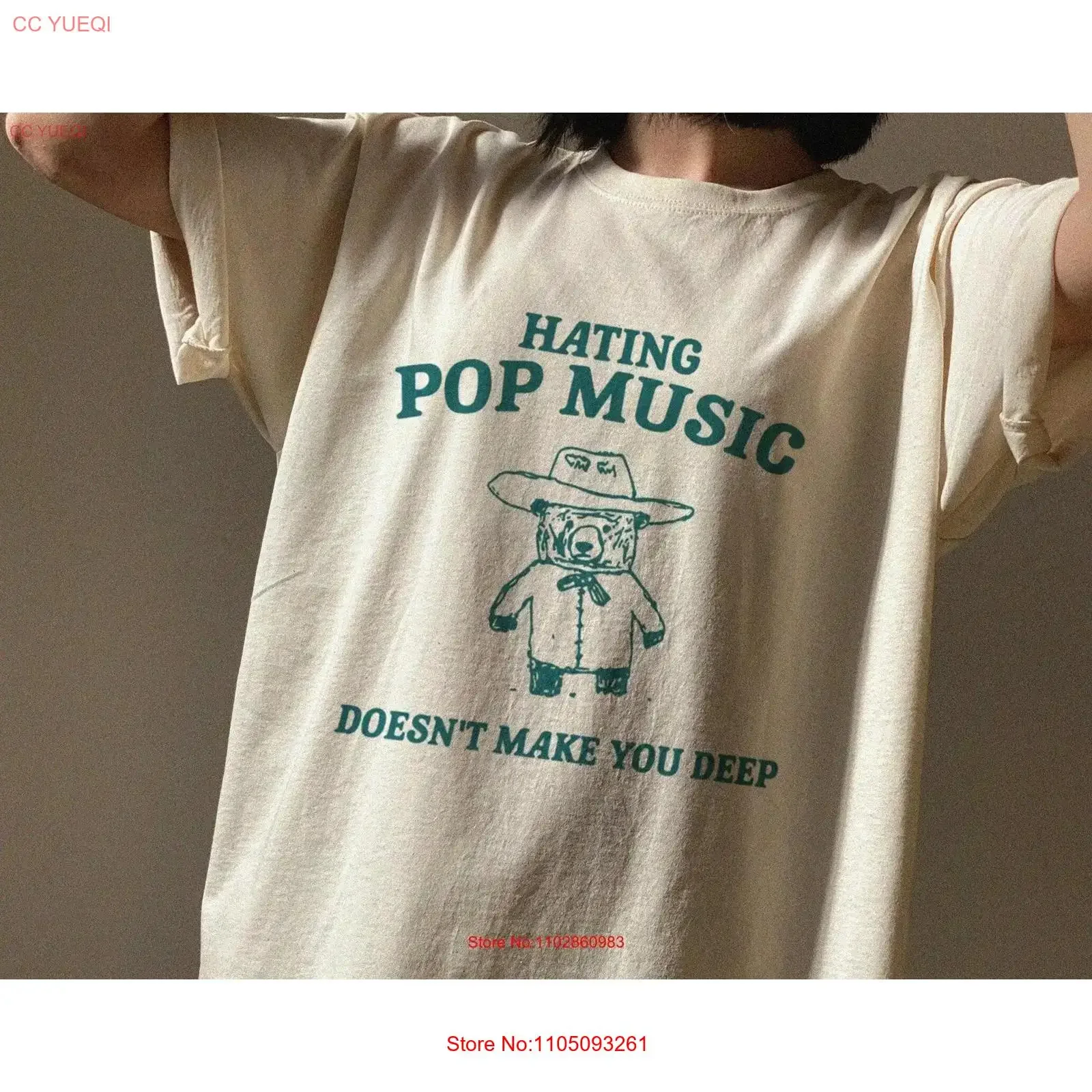 

Hating Pop Music Doesn't Make You Deep T Shirt Cartoon Meme Top Vintage Y2K vintage Washed Slightly graphic Comfortable