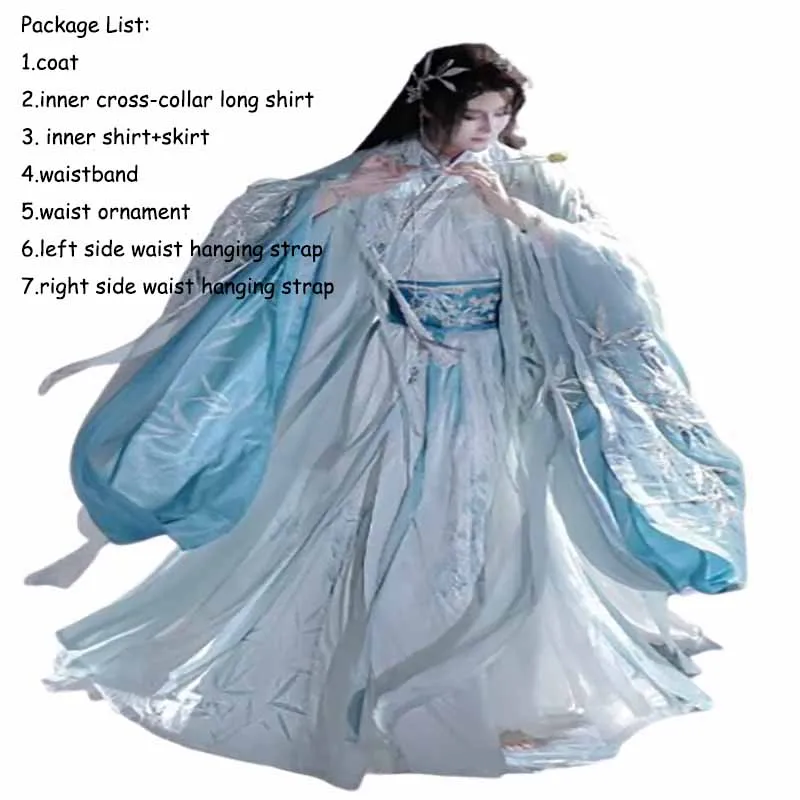 Hanfu chino de alta calidad para hombres y mujeres, trajes Hanfu bordados Vintage, disfraz de Cosplay de Carnaval, Hanfu azul, trajes de 6 uds de talla grande 3XL