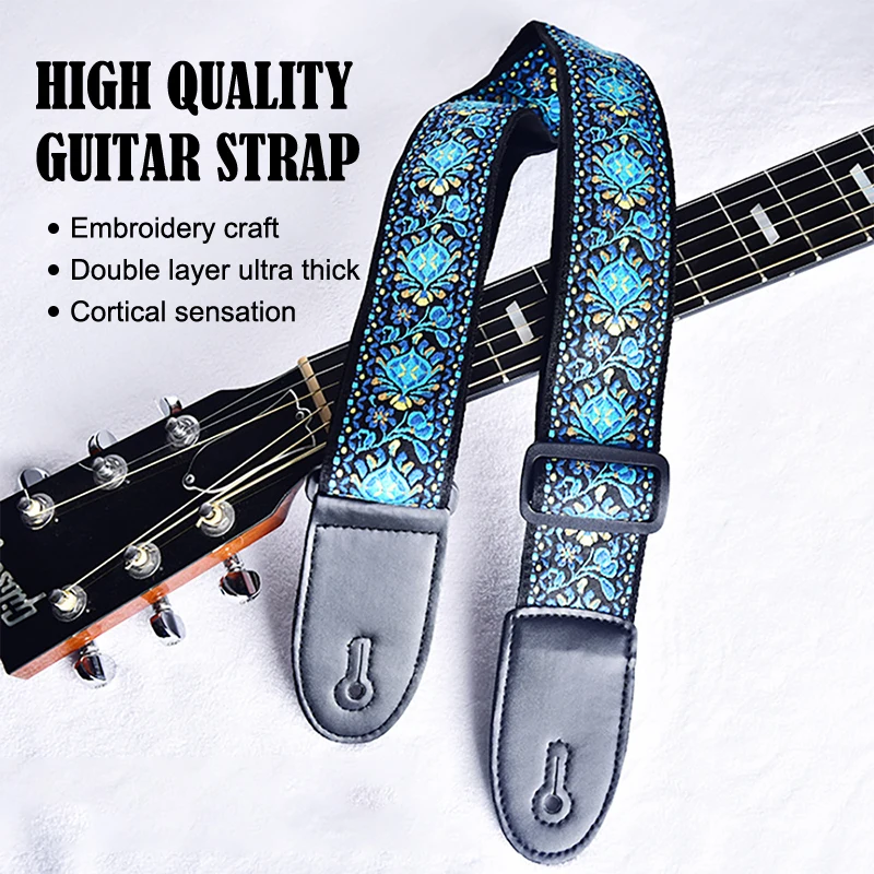 Embroidered Print Guitar Strap Vintage Ethnic Style Adjustable Strap For Folk Electric Guitar Bass Ukulele Guitar Accessories