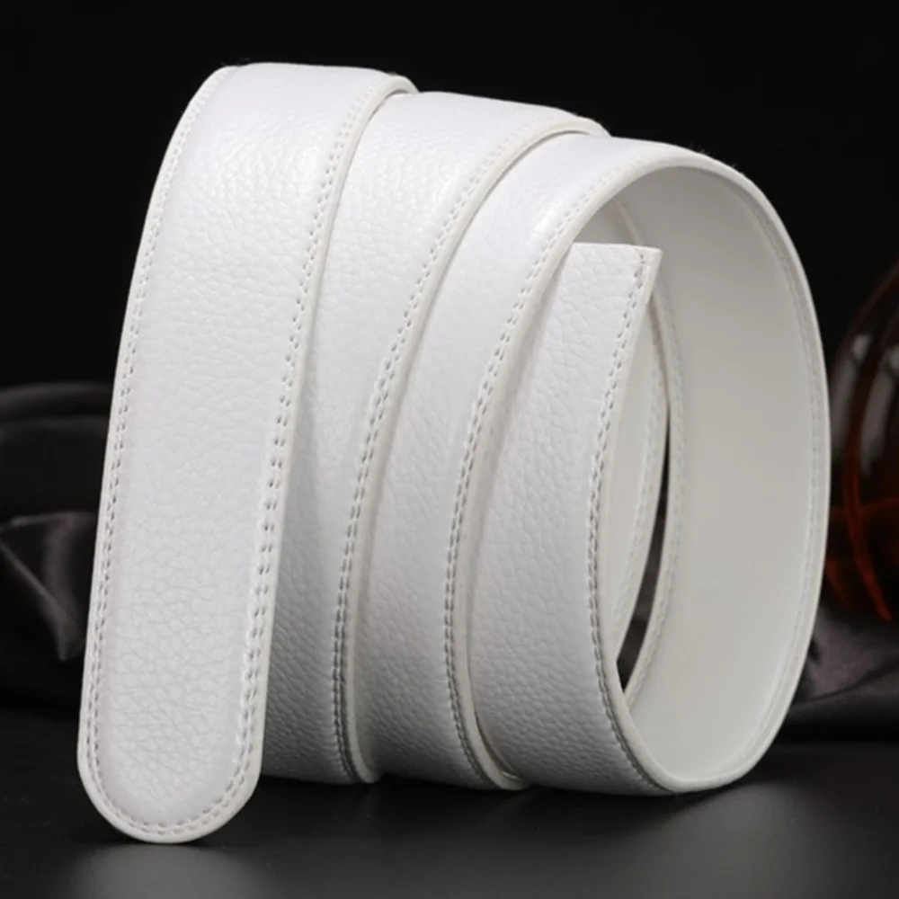 Belt Without Buckle for Men Women, White No Buckle Leather Waist Belt, Practical Replacement Strap for Automatic Buckle Design