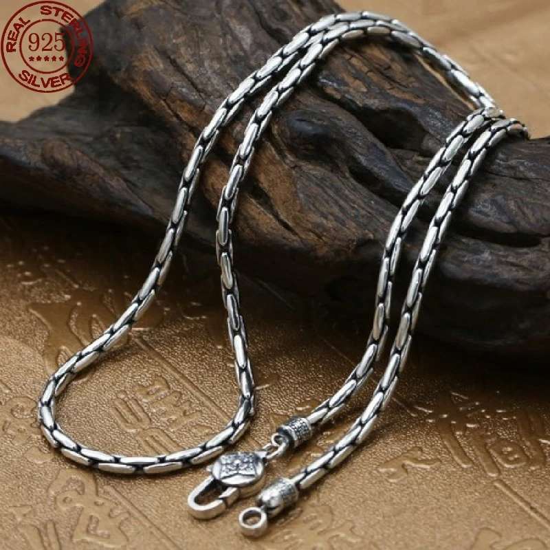 Collar de bambú de plata de ley S925 auténtica para hombres y mujeres, joyería vintage de moda, regalo de hip hop, nuevo diseño, 100%