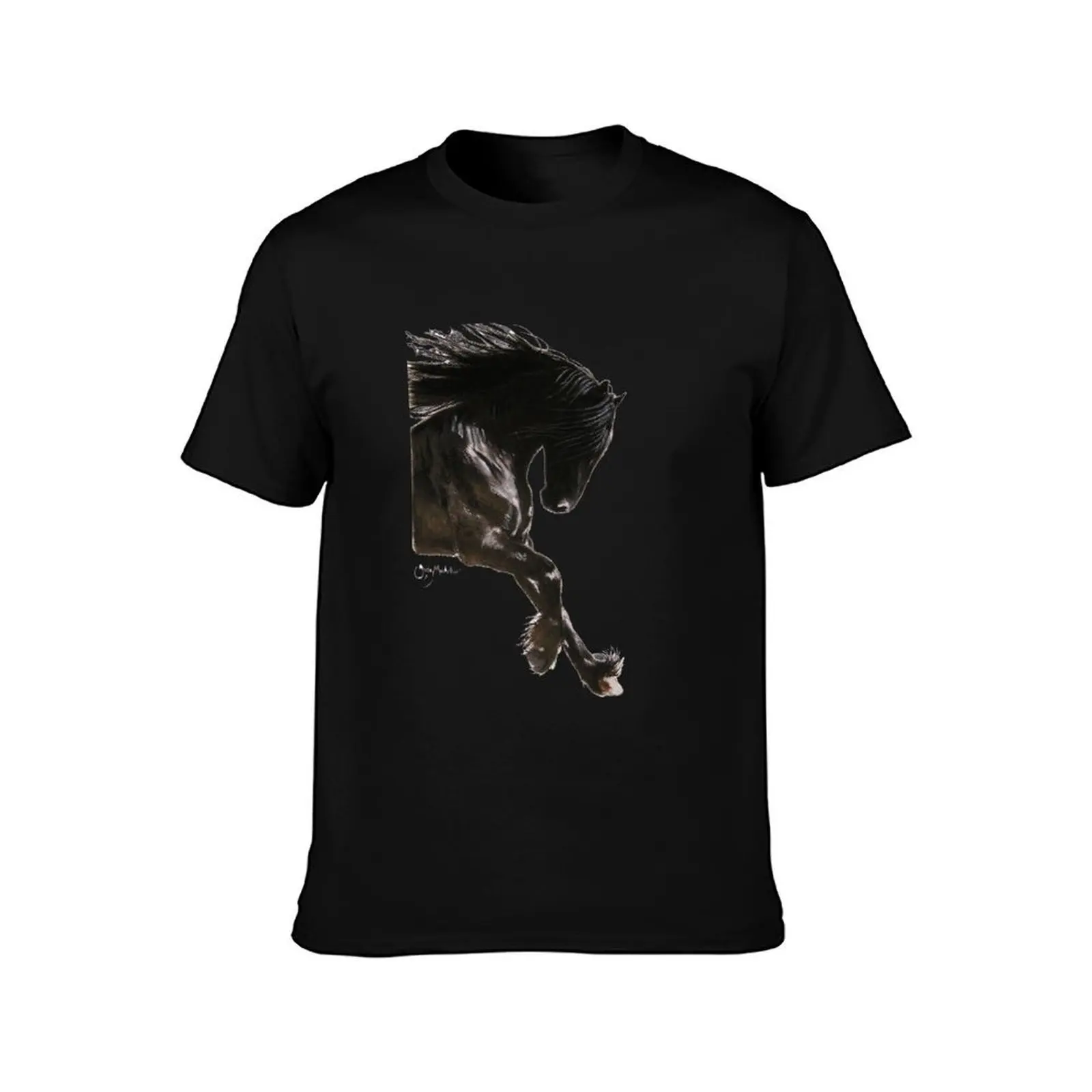 Horse PRiNT BLaCK FRieSiaN ' COOL DANCER ' by Shirley MacArthur T-Shirt, Summer Casual Cotton Tee, Oversized Streetwear Tops