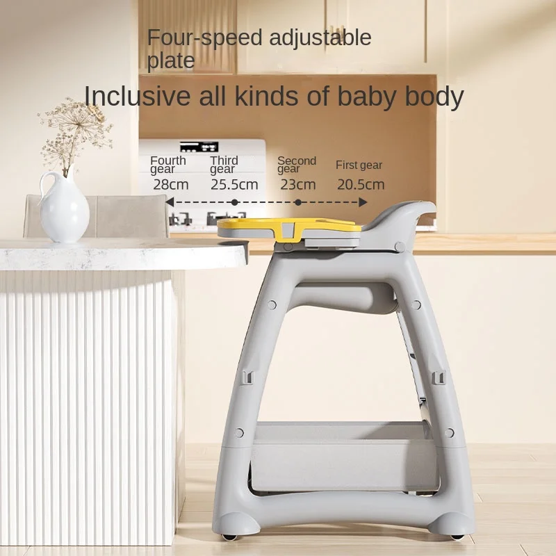 Baby High Chair for Home Use with Tray and 4-Wheels Multi-Functional Stable Structure Removable Seat Pad for Baby Dining Chair