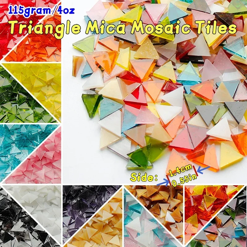 115g/4oz(approx. 190pcs) Triangle Translucent Mica Mosaic Tiles Colorful Glass Tile DIY Candlestick/Lampshade Materials