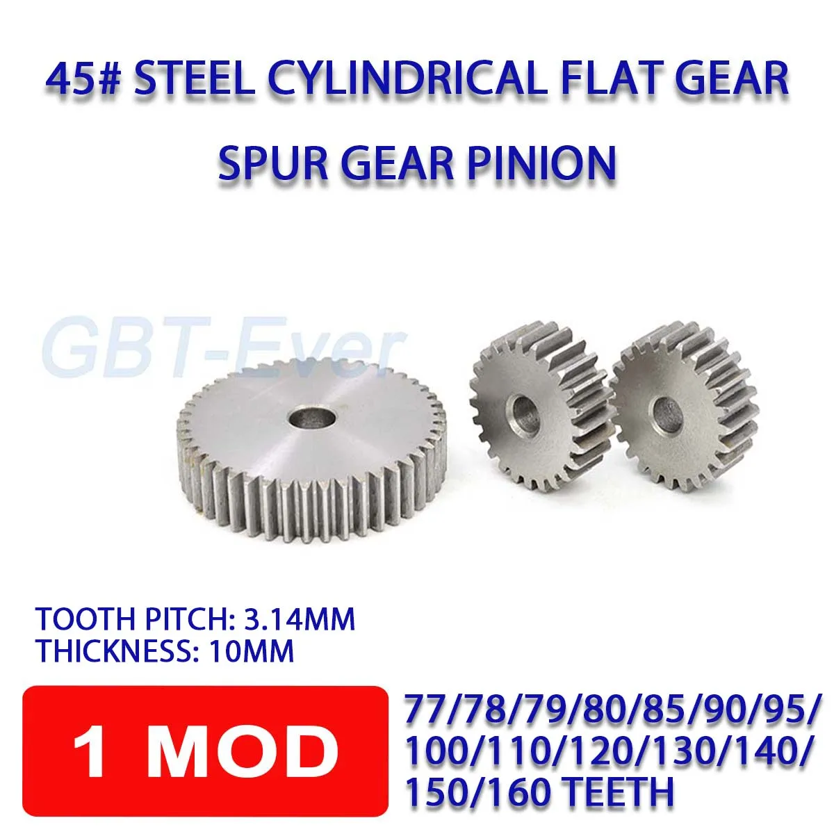 1Pcs 1M 77T-160T Pinion Spur Gear 1 Mod Cylindrical Flat Gear 77/78/79/80/85/90/95/100/110/120~160 Teeth 45# Steel Metal Pinion