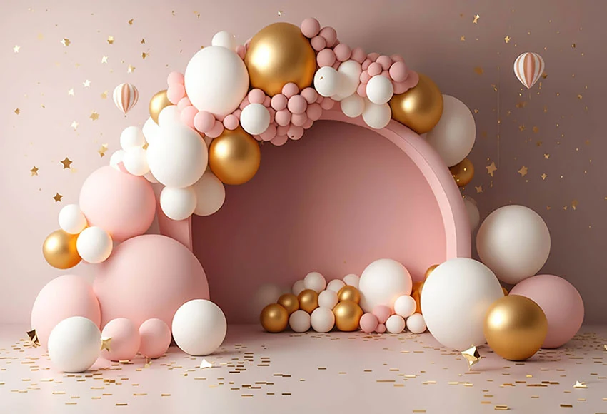 Mehofond Arch Door Photography Backdrop Pink Gold Balloon for Family Baby Photocall Cake Smash Decor Background Photocall Studio