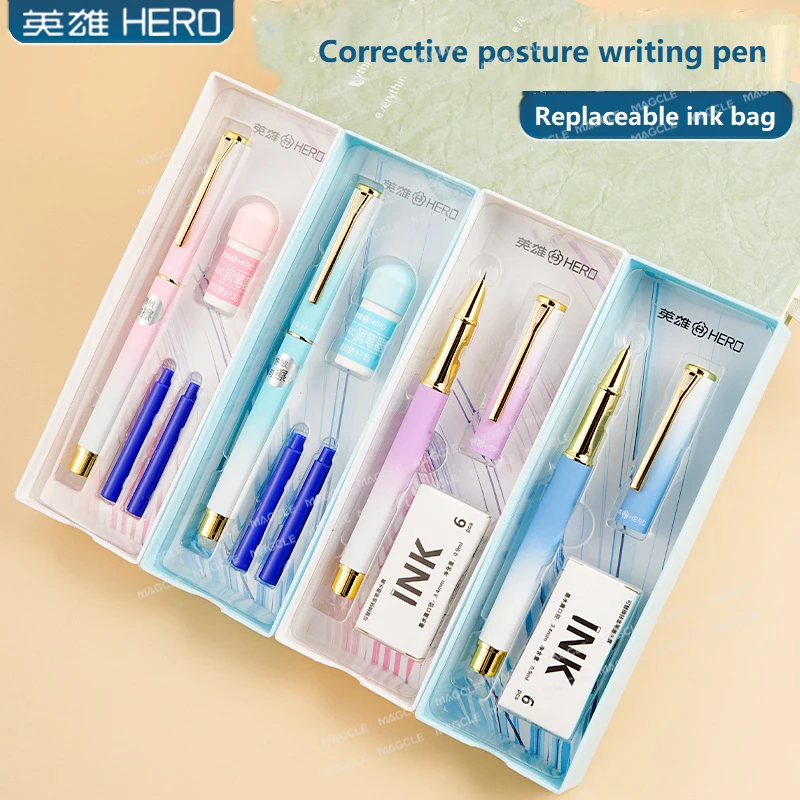 

HERO Kawaii High Quality Metal Fountain Pen Style Gradient Color Pen Holder Signature Business Office School Supplies Writing