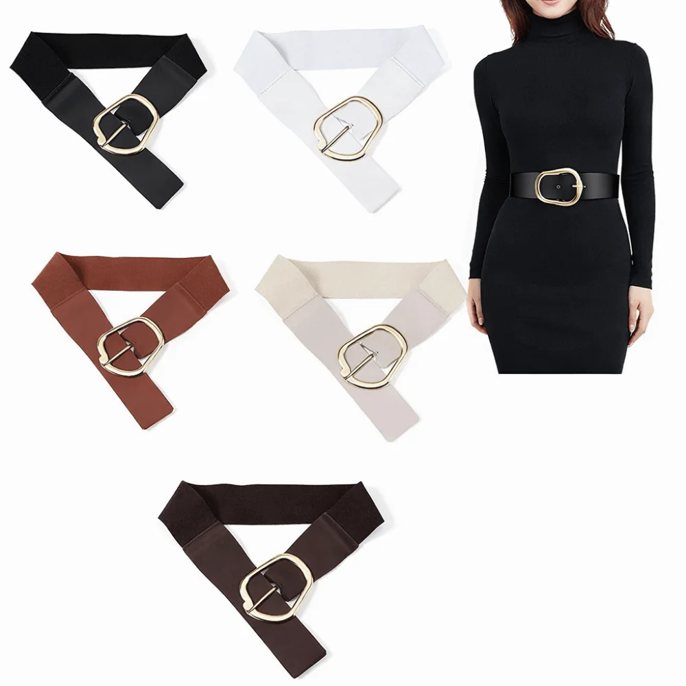 

Luxury Elastic Women Waistband Belt Retro Vintage Pin Buckle Belt Solid Color Adjustable Tying Leather Belt Waist Seal