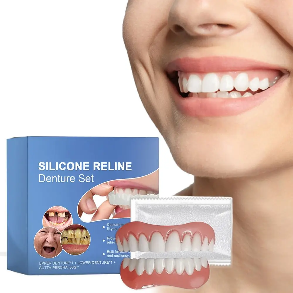 Set di protesi per reline in silicone e silicone Kit di reline per protesi istantanea morbida Allevia il tuo sorriso per rimontare e stringere le protesi