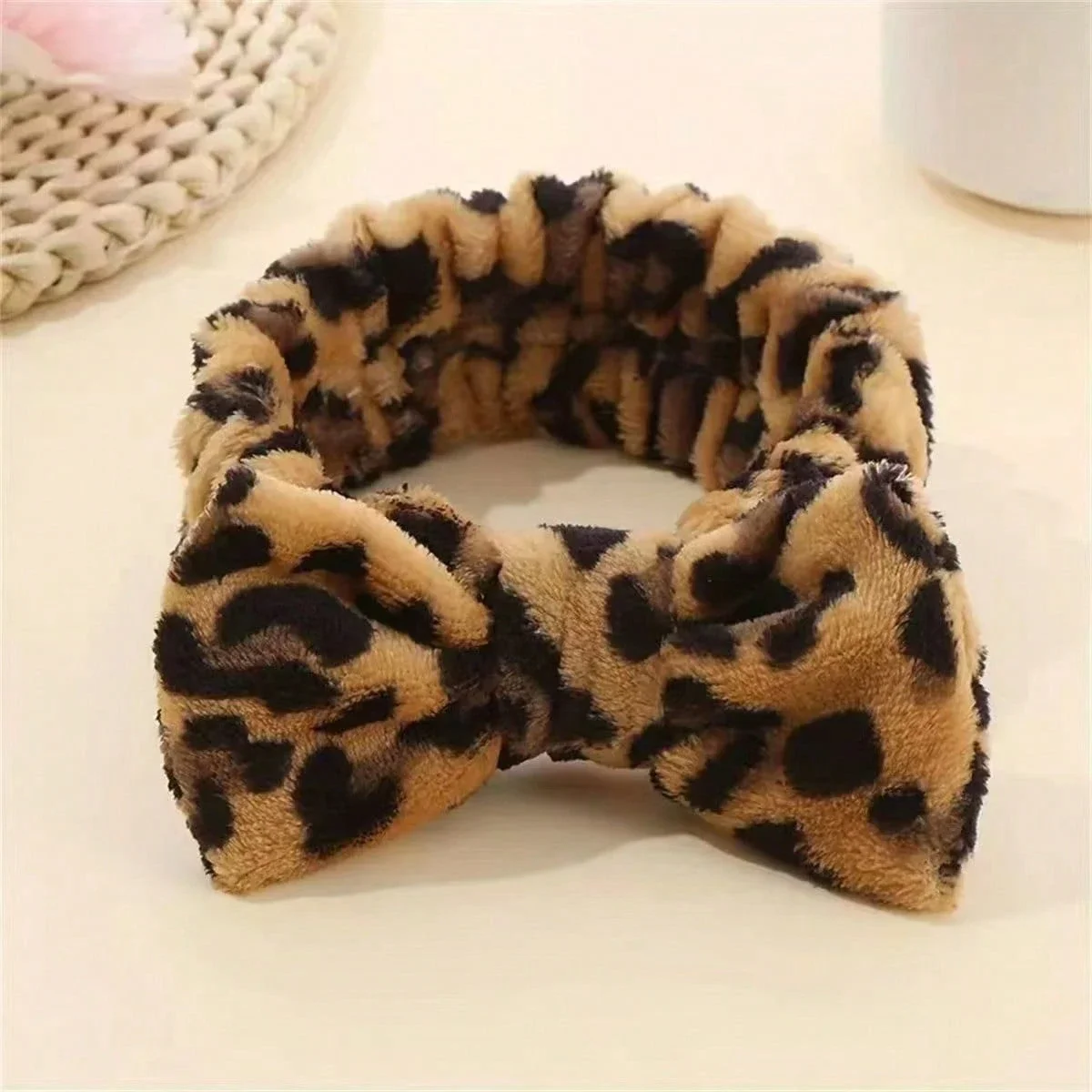 

Leopard Print Fleece Headband With Bow + 2 Wristbands | Soft Comfortable Set For Makeup, Spa, Yoga And Daily Grooming