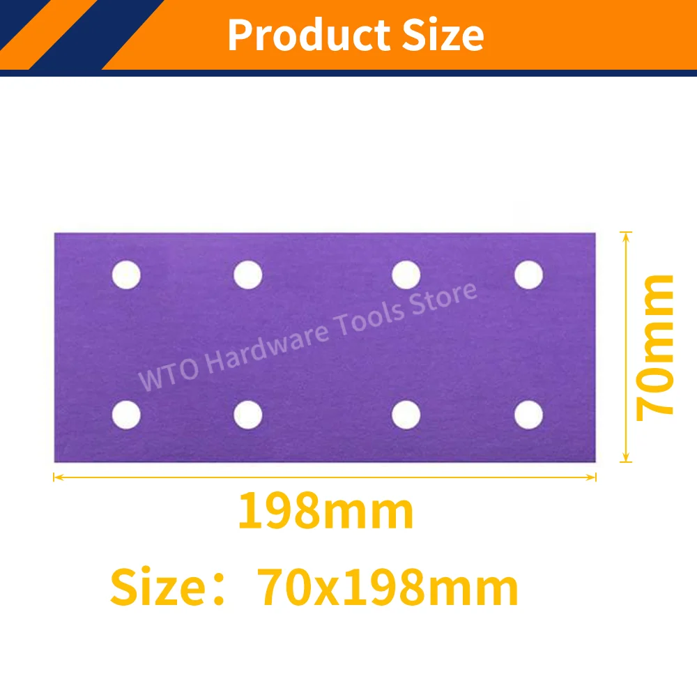 10PCS 70x198mm 8 Hole Ceramic Sanding Discs,Purple Rectangular Hook & Loop Sanding Sheets for Wood,Metal,Automotive Polishing