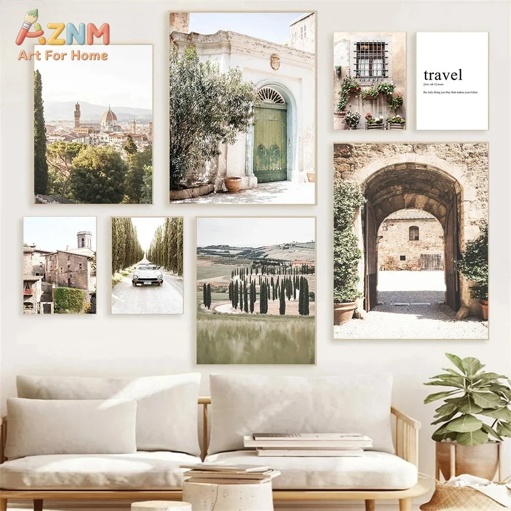 AZNM Unframed Canvas Print Italy Tuscany Travel Scenery Wall Art Vintage European Home Decor Poster