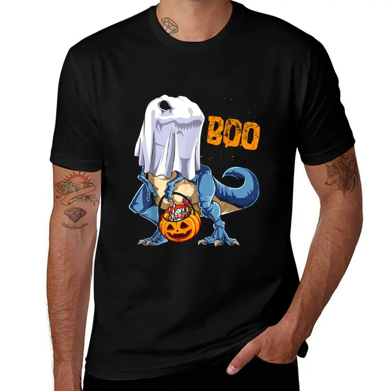 Ghost Dinosaur T rex Funny Boo Halloween Gifts Men Pumpkin T-Shirt Comfortable Workout Short Sleeve Shirt