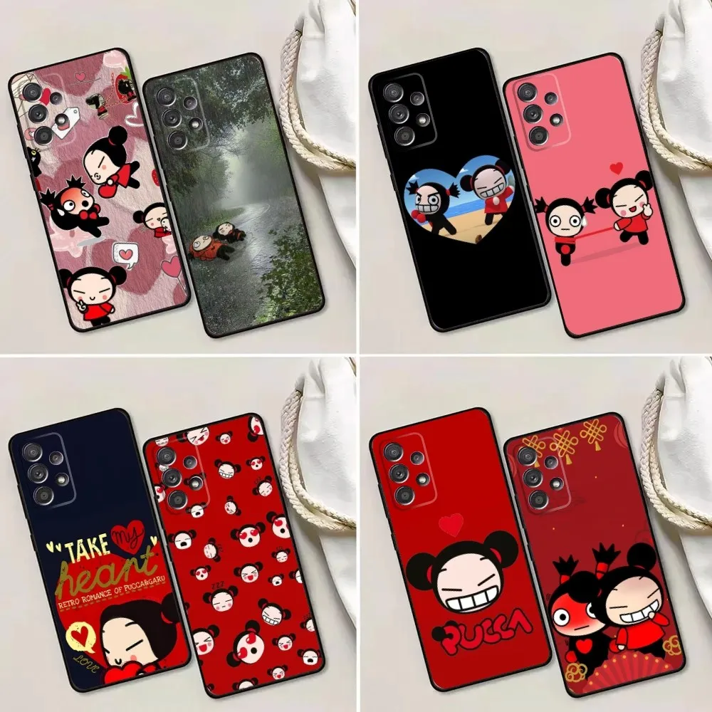 Cartoon P-Pucca Phone Case For Samsung Galaxy A13,A21s,A22,A31,A32,A52,A53,A71,A80,A91 Soft Black Phone Cover