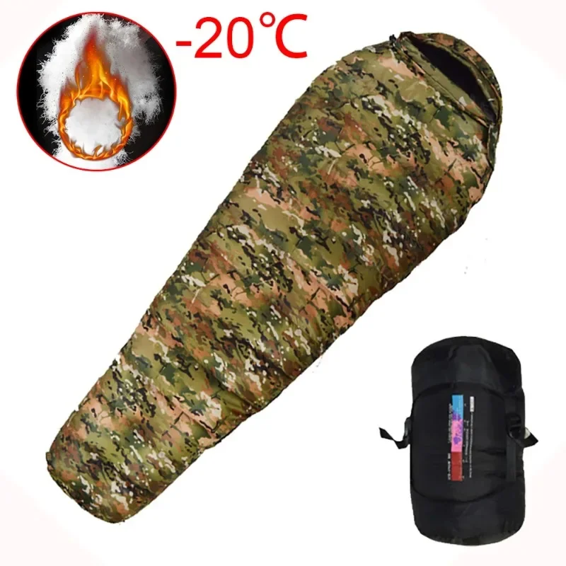 Duck Down Filled Sleeping Bag for Adults Mummy Style Very Warm White, Fit for Winter, Therma 3 Kinds of Thickness Travel Camping