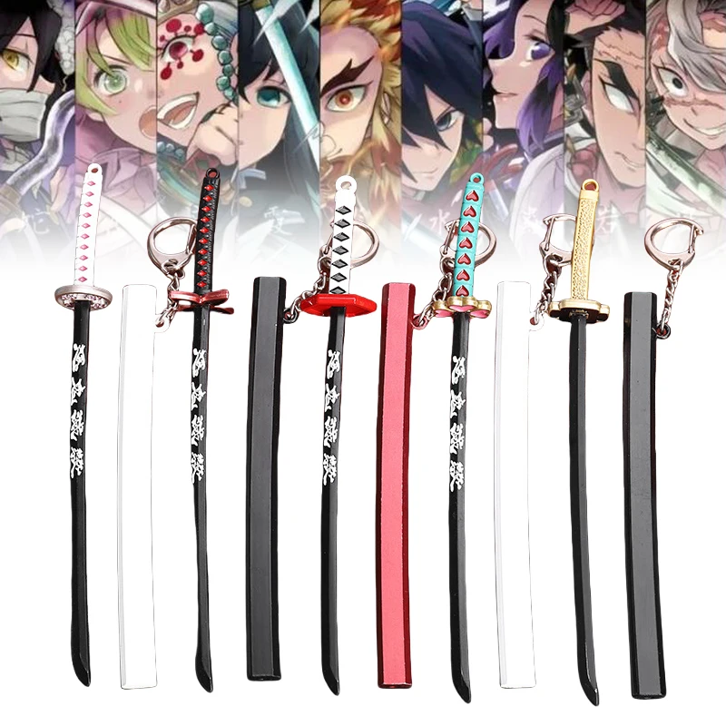 17cm Metal Demon Slayer Katana Anime Kimetsu No Yaiba Tanjirou Ninja Knife Real Japanese Katana Mini Iron Samurai Sabre Toy Gift