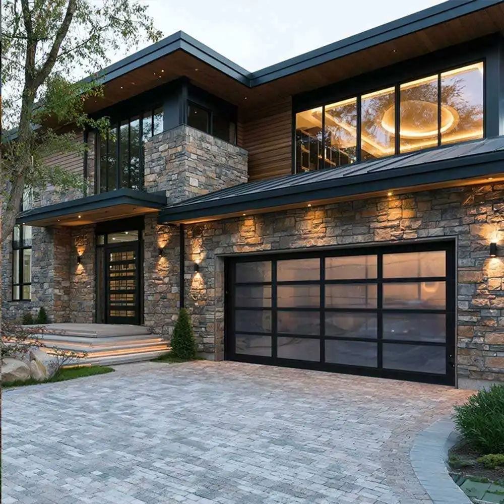 Private Customized Villa Aluminum Frame Tempered Glass Garage Door App Startup Intelligent Garage Door High Quality Garage Door