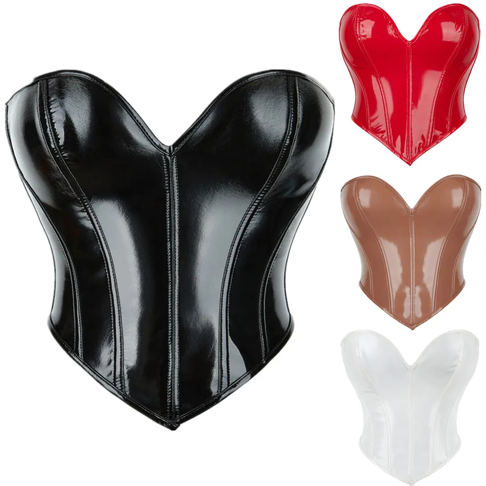 

Sexy Fashion Wetlook PVC Leather Gothic Bustier Corset Women's Summer Casual Slimming Corselet Lingerie