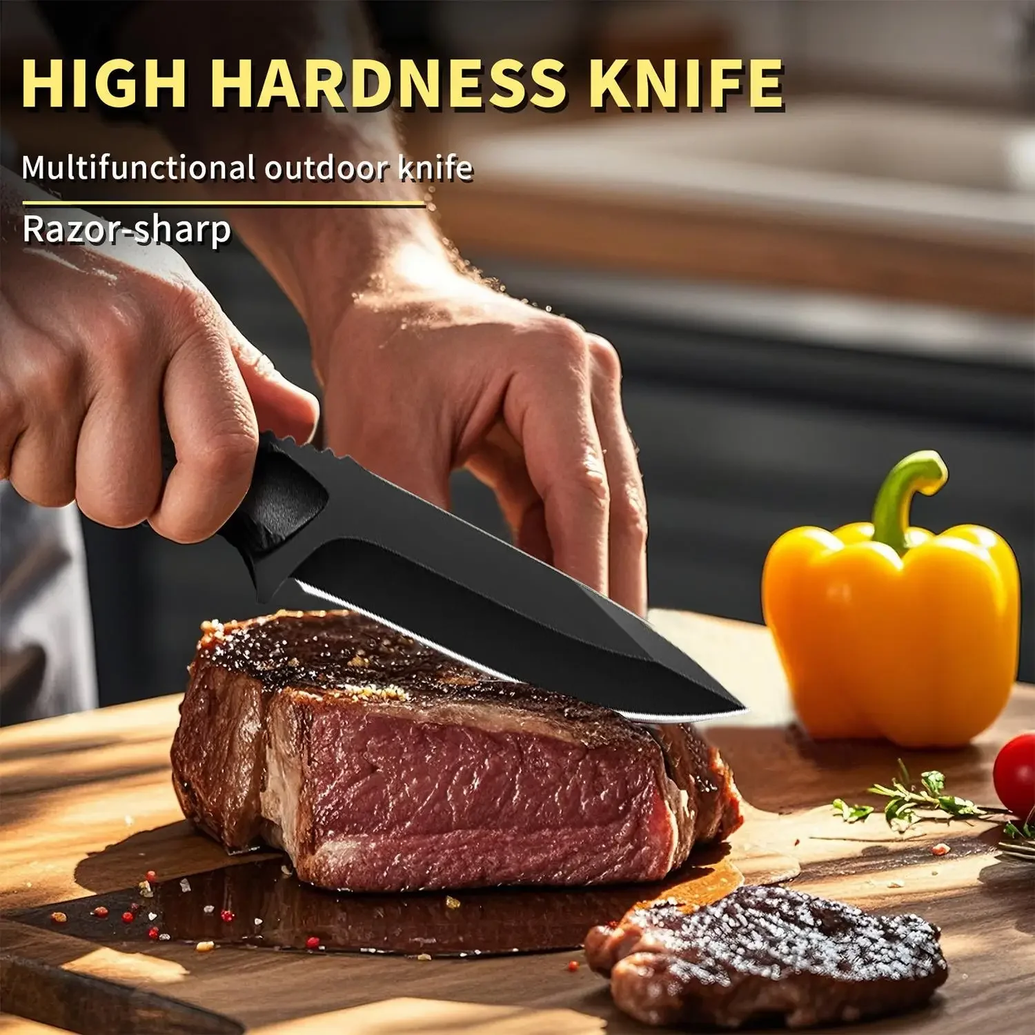 Strong Fixed Blade Camping Knife Full Tang, for Cutting Rope, Food Prep, Outdoor Survival, Bushcraft and Tactical Use
