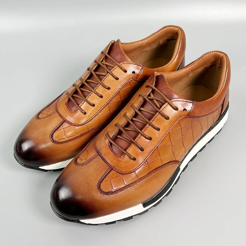 Luxury Brand Oxford Shoes for Men Genuine Leather Lace-up Round Toe Handmade Black Brown Leather Footwear Casual Sneaker