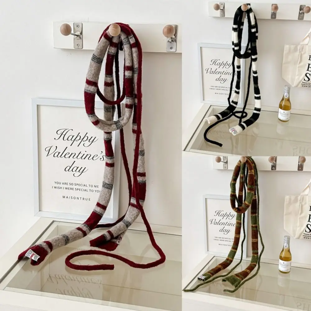 

Шерстяной шарф в корейском стиле в полоску, тонкий теплый шарф для девочек Y2K, вязаный вязаный шарф, осень-зима