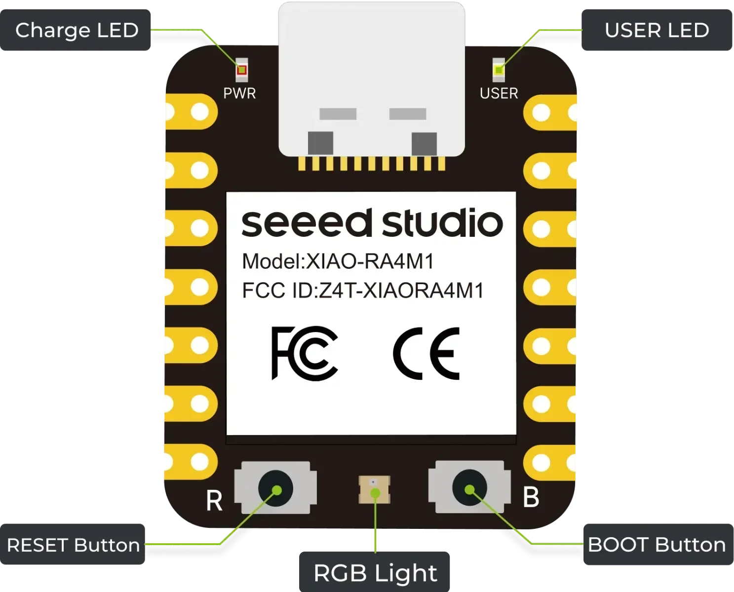 XIAO RA4M1 - Placa de dev mais pequena baseada em Renesas RA4M1 Arduino de 32 bits pronto para IDE 19 GPIO RGB LED CAN BUS USB 2.0
