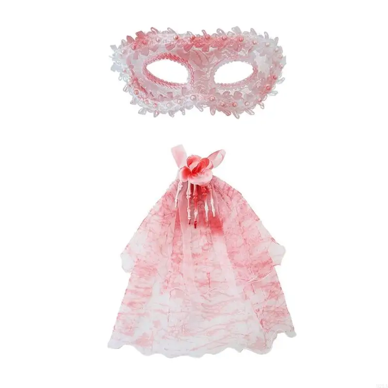 2025 New 1/2Pcs Halloween Bloody Prom Queen Costume Set Masquerades Mask Skull Hair Clips for Cosplay Dressing Up Party Supplies
