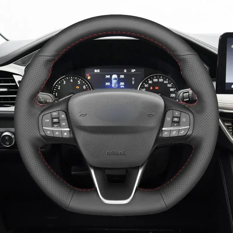 Car Accessories Steering Wheel Cover Leather Trim For Ford Focus Fiesta (ST | ST-Line) 2017-2020 Kuga Puma (ST-Line) 2019 2020